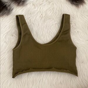 Olive Ribbed Crop Top (padded)